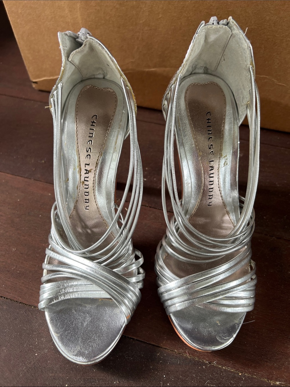 Chinese Laundry Metallic Silver Multi-Strap High Heels